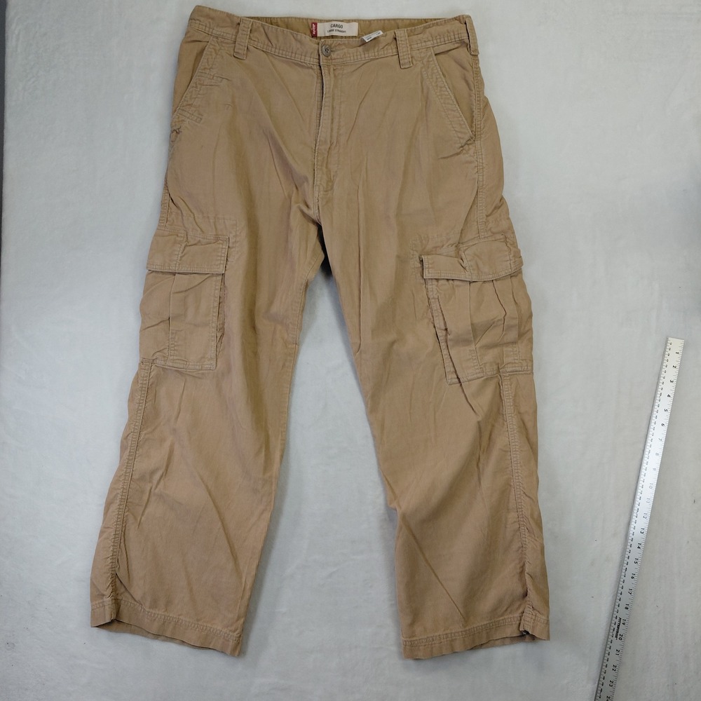 Levis Mens Tan Corduroy Cargo Pants Loose Straight Fit W38 L30 Cotton Utility
